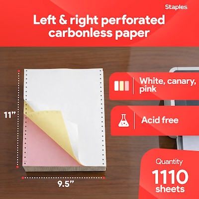 Staples 9.5 x 11 Carbonless Paper, 15 lbs, 100 Brightness, 1100/Carton (ST287219/287219)