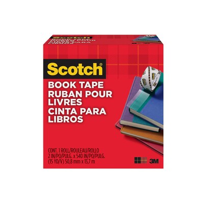Scotch Book Transparent Clear Tape, 2 x 15 yds., 3 Core, Transparent (845-2)
