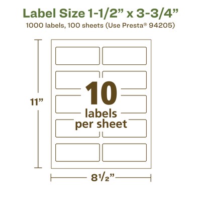Avery EcoFriendly Laser/Inkjet Rectangle Multipurpose Labels, 1-1/2" x 3-3/4", White, 1000/Box (94205)