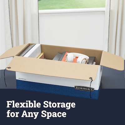 Bankers Box Liberty Heavy-Duty Corrugated File Storage Boxes, String & Button, Letter Size, White/Blue, 12/Carton (00011)
