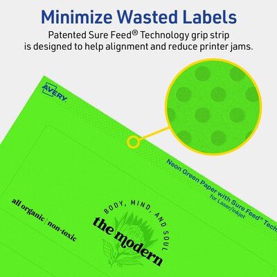Avery Rectangle Multipurpose Labels, 2.5" x 7", Neon Green, 120/Pack (94247)