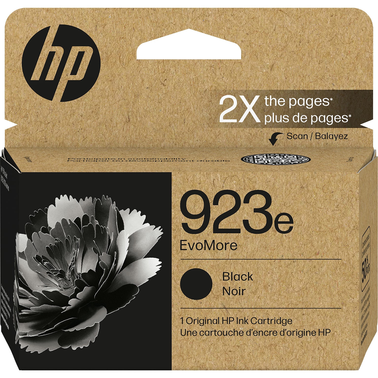 HP 923e EvoMore Black High Yield Ink Cartridge, Prints Up to 1,000 Pages (4K0T7LN)