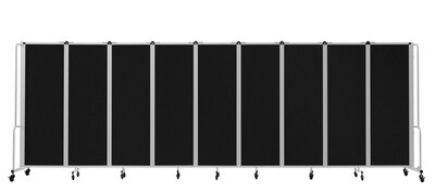 National Public Seating Robo Series 9-Panel Folding Mobile Room Divider, 72"H x 210"W, Black Fabric (RDG6-9PT10)