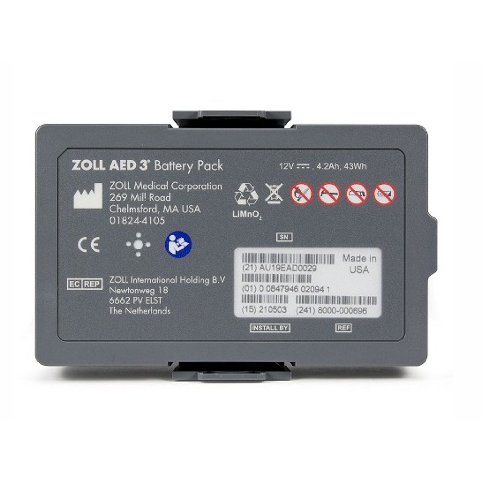 ZOLL Replacement Lithium Battery for AED 3 Defibrillator (8000-000696)