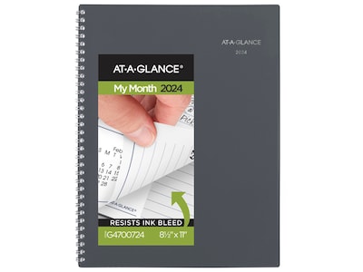 2024 AT-A-GLANCE DayMinder 8.5" x 11" Monthly Planner, Plastic Cover, Gray (GC470-07-24)