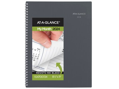 2024 AT-A-GLANCE DayMinder 8.5" x 11" Monthly Planner, Plastic Cover, Gray (GC470-07-24)