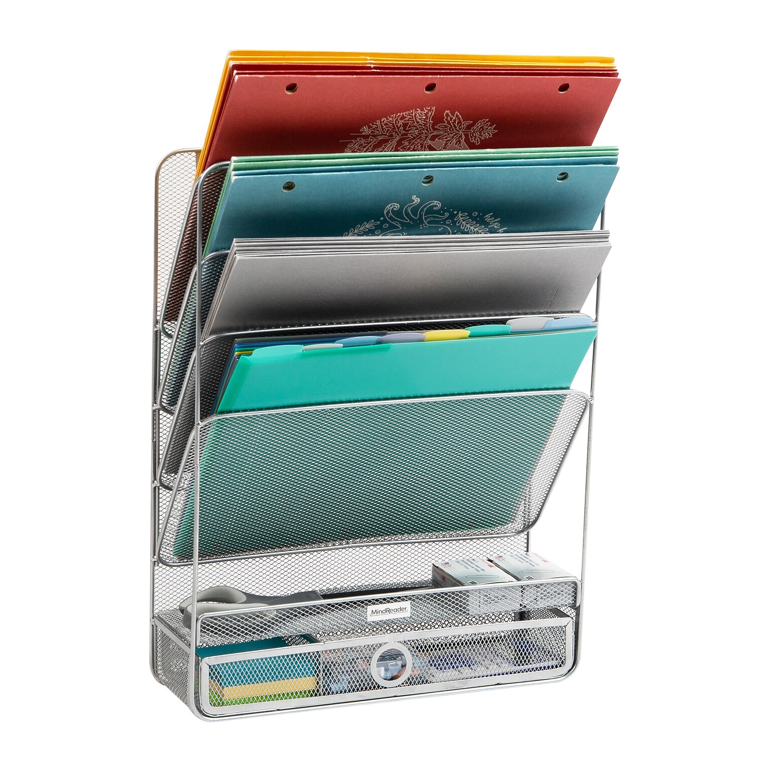 Mind Reader 7-Compartment Metal Desk Shelf, Silver (MAGROUND-SIL)