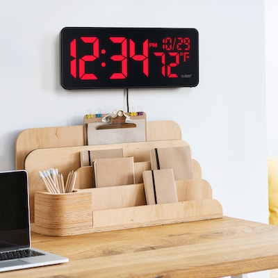 La Crosse Technology Red Digital LED Wall Clock with Indoor Temperature (513-1411R)