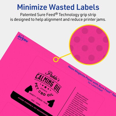 Avery Laser/Inkjet Rectangle Multipurpose Labels, 3" x 5", Neon Magenta, 30/Pack (94213)