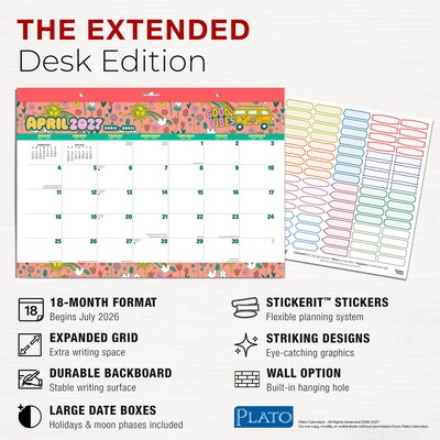 2026-2027 Plato Good Vibes 14" x 10" Academic Monthly Desk Pad Calendar (9798330709199)