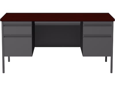 Hirsh 60W Double-Pedestal Computer Desk, Charcoal/Mahogany (20102)