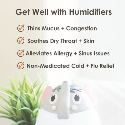 Crane Mini Elephant Ultrasonic Cool Mist Tabletop Humidifier, 0.5-Gallon, Gray (EE-8260)