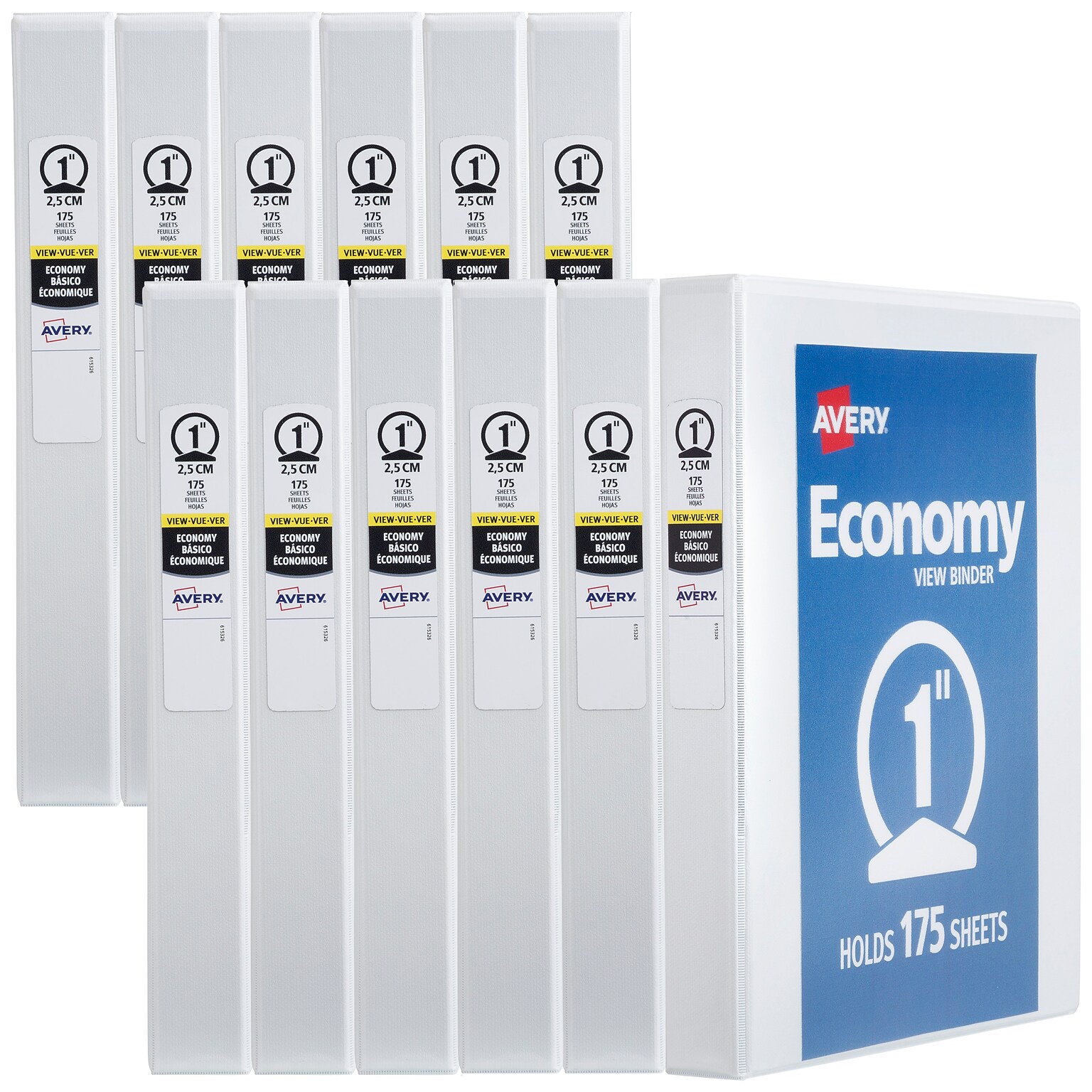 Avery Economy 1 3-Ring View Binders, Round Ring, White 12/Pack (05711)