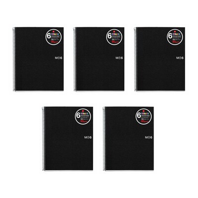 Roaring Spring Paper Products Subject Notebooks, College Ruled, 150 Sheets, Black, 5/Carton (45171CS)