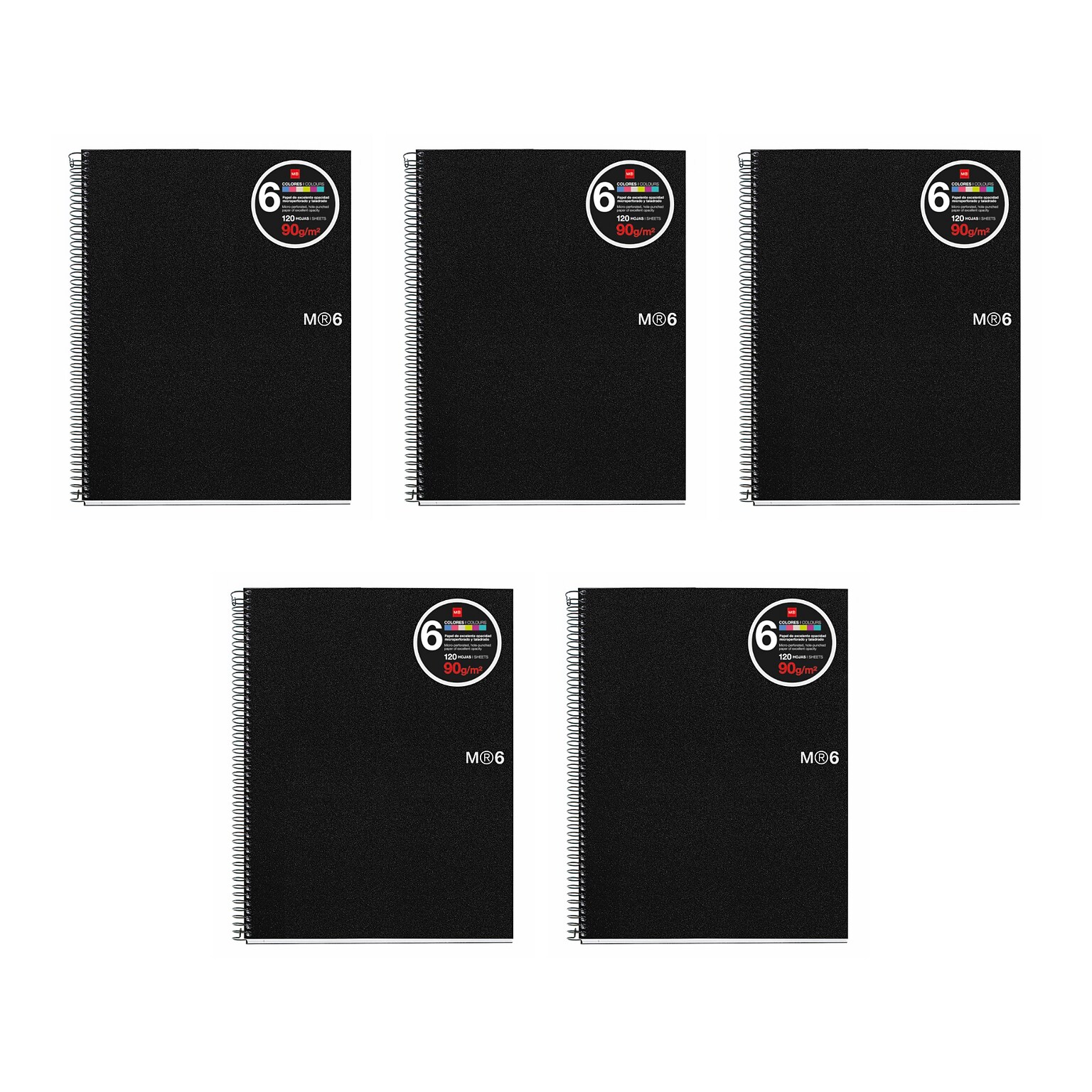 Roaring Spring Paper Products Subject Notebooks, College Ruled, 150 Sheets, Black, 5/Carton (45171CS)