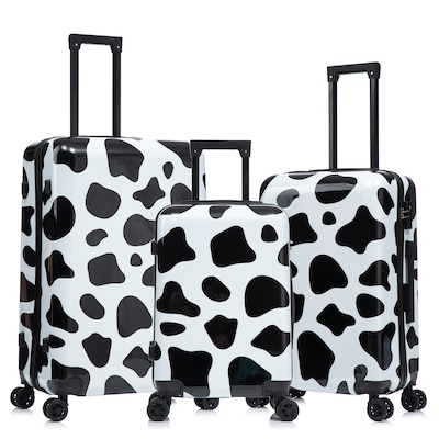 InUSA Prints 3-Piece Hardside Spinner Luggage Set, TSA Checkpoint Friendly, Cow Animal Print (IUAPCSML-COW)