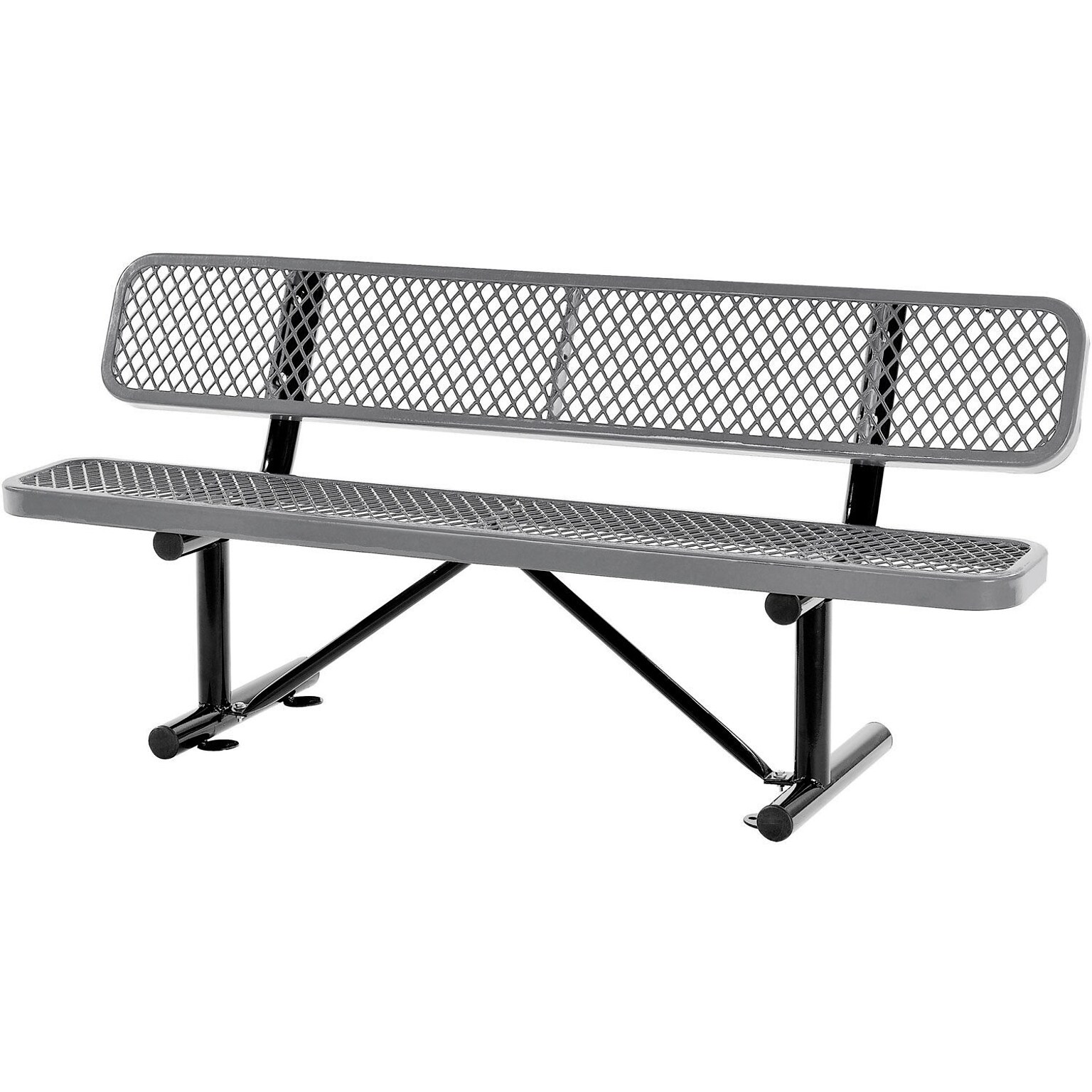 Global Industrial 6 Outdoor Steel Bench w/ Backrest, Expanded Metal, Gray (277154GY)