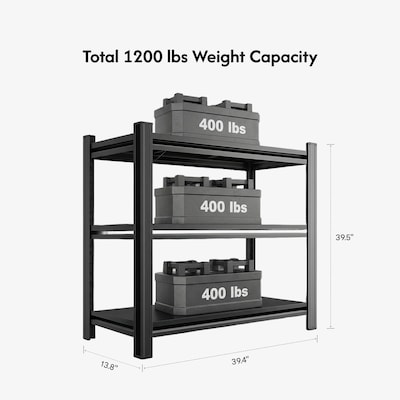 FlexiSpot 3-Shelf Metal Multi-Functional Storage Rack, 39.5" x 39.4" x 13.8", Black (CJ025-DJ)
