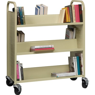 Lorell Fortress Series 6-Shelf Metal Mobile Book Cart with Caster Wheels, Putty (LLR49202)