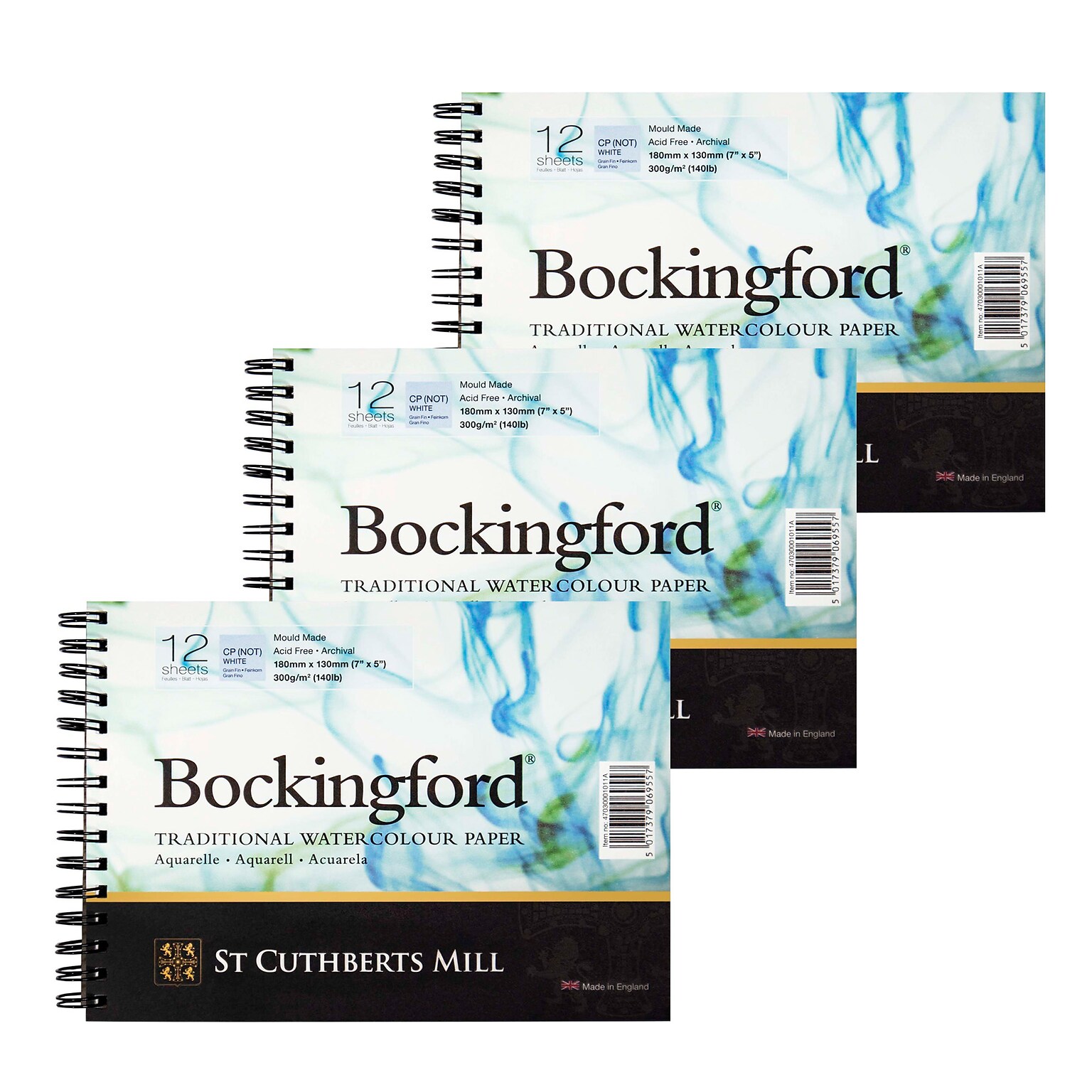 St Cuthberts Mill Bockingford 7 x 5 Spiral Bound Watercolor Sketch Pad, 12 Sheets/Pad, 3/Bundle (STCT47030001011A-3)