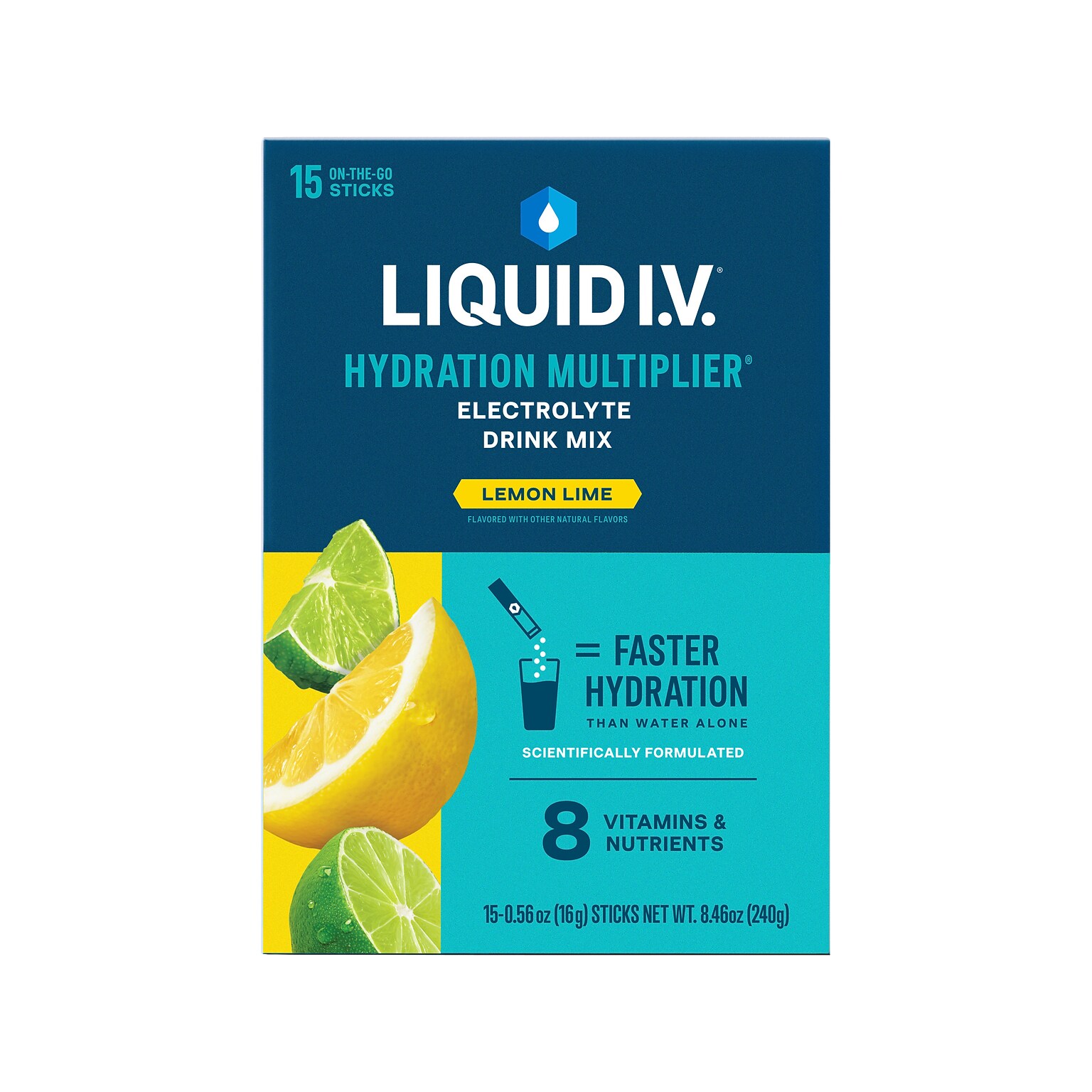 LIQUID I.V. Hydration Multiplier Lemon Lime Electrolyte Drink Mix, 0.56 oz., 15 Sticks/Pack (LVM-1501)