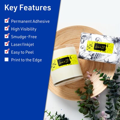 Avery Rectangle Laser/Inkjet Multipurpose Labels, 2/3 x 3-7/16, Neon Yellow (600/Pack)