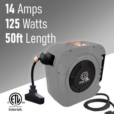 Hose Reel Pro 50 ft. Extension Cord Reel, 3-Outlet, 12 AWG, Gray (EC-GY-50)