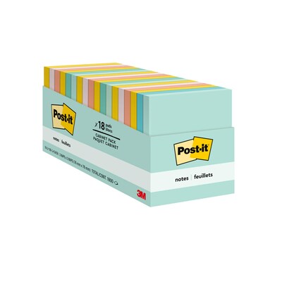 Post-it® Notes, 3 x 3, Beachside Café Collection, 100 Sheets/Pad, 18 Pads/Cabinet Pack (654-18APCP
