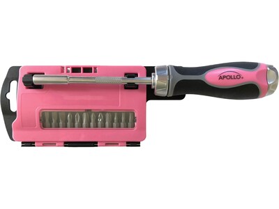 Apollo Tools 13-in-1 Ratcheting Screwdriver with Bit Set, Pink/Black (DT5021P)