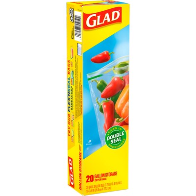 Glad Zipper Food Storage Bags, Gallon, 20 Bags/Box, 12/Carton (55050)