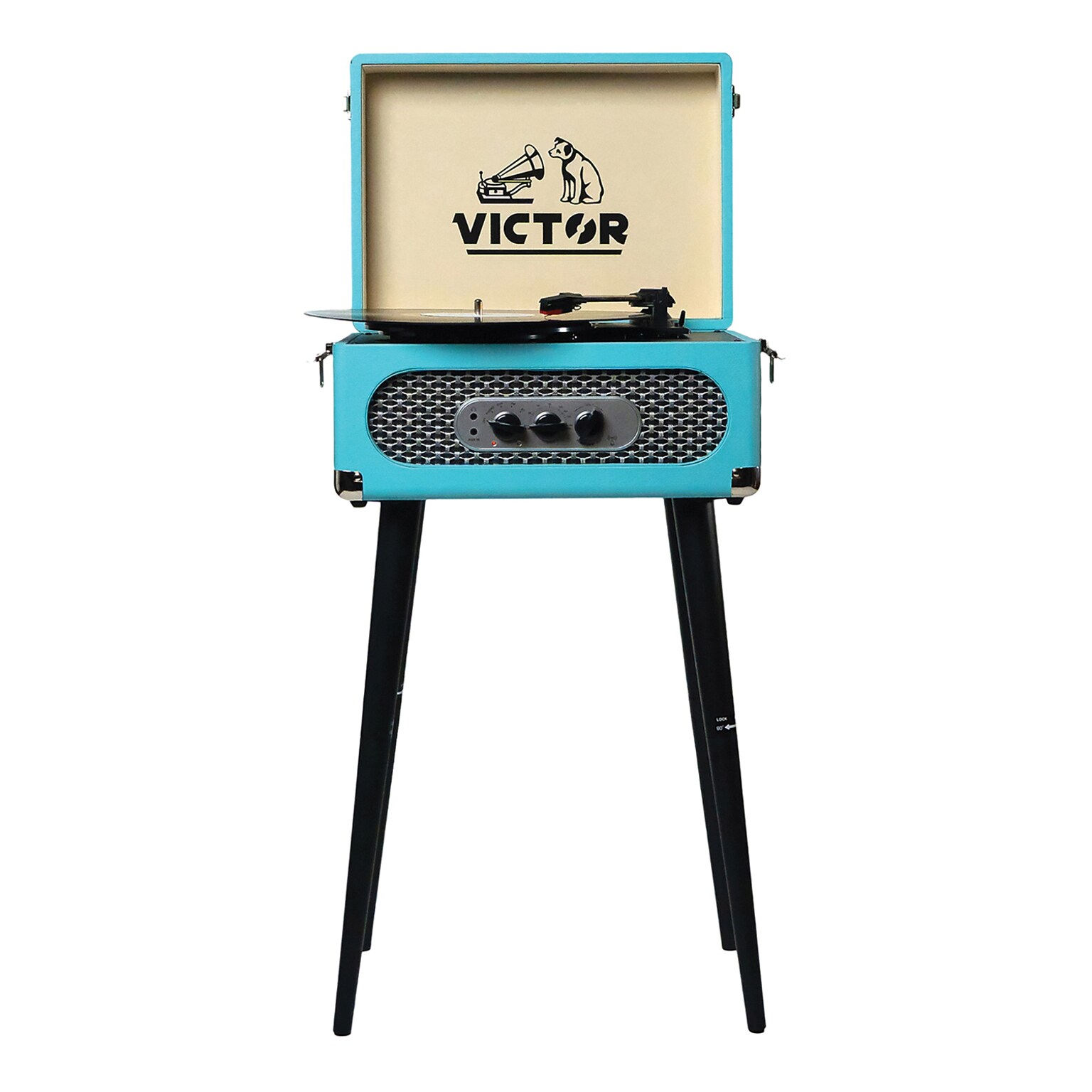Victor Andover Dual-Bluetooth Belt-Drive 5-in-1 Suitcase-Style Record Player with Legs, Turquoise (VWRP-3200-TQ)