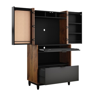 Sauder Harvey Park 31W Computer Cabinet with Storage, Grand Walnut (430053)