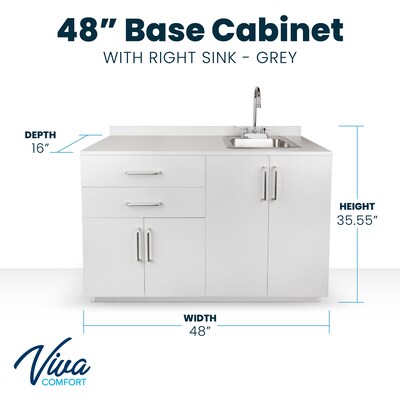 Viva Comfort 36.32H x 48W Exam Room Medical Cabinet With Sink, 4-Doors, 2-Drawers, Gray (ADI902-B-48-R-GRY)