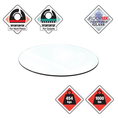 Floortex Glaciermat Heavy Duty Glass Hard Floor & Carpet Chair Mat, 48" Diameter, Crystal Clear (FC124848RG)