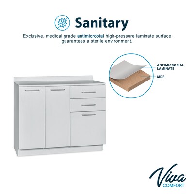 Viva Comfort 36.75"H x 42"W Exam Room Medical Cabinet, 3-Doors, 3-Drawers, Gray (ADIME902-BASE-42-NS-GRY-MK)