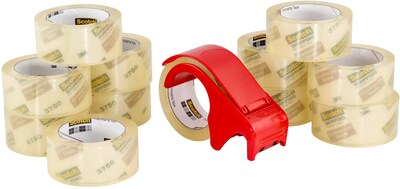 Scotch Commercial Grade Shipping Packing Tape, 1.88" x 54.6 yds., Clear, 12 Rolls/Pack (3750-12-DP3)