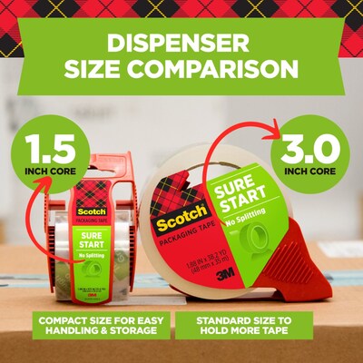Scotch Sure-Start Packing Tape with Dispenser, 1.88" x 22.2 yds., Clear, 6/Pack (145-6)