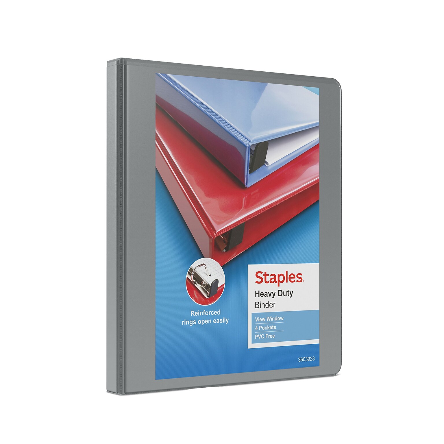 Staples Heavy Duty 1/2 3-Ring View Binder, D-Ring, Gray (ST56327-CC)
