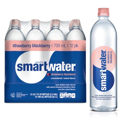 smartwater Strawberry Blackberry Flavored Water, 23.7 oz., 12/Pack (157196)