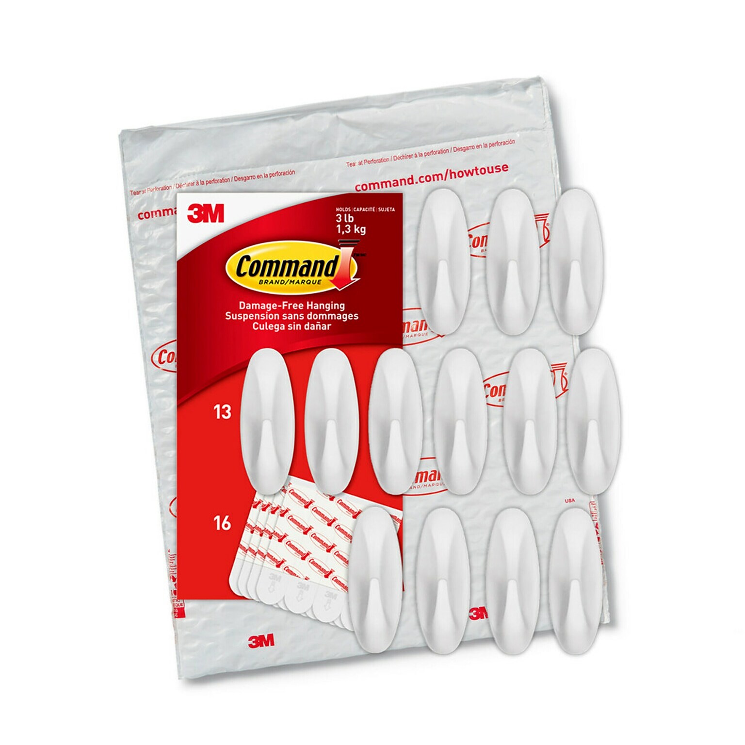 Command Medium Decorative Hooks, 3 lb., White, 13/Pack (17081-13N)