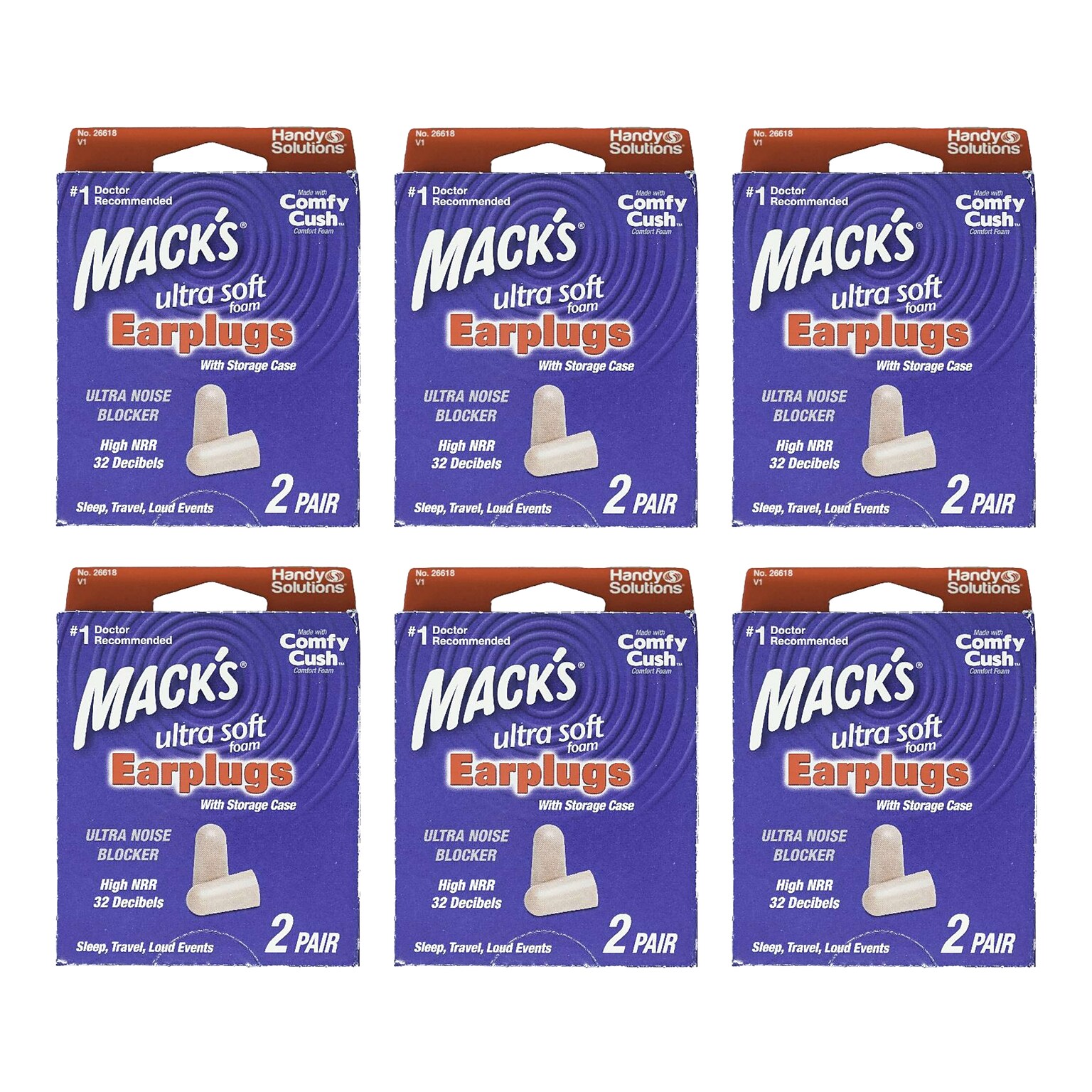 Macks Foam Earplugs in Clamshell, 2 Pair/Pack, 6 Packs/Box, 24 Boxes/Carton