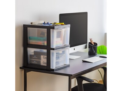 Iris 2-Compartment Stackable Desktop Storage Drawer, Black/Translucent White (116352)