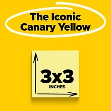 Post-it® Notes, 3 x 3, Canary Yellow, 100 Sheets/Pad (654)