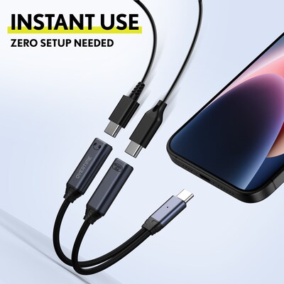 Overtime USB-C to USB-C & Type-C Audio and 100W Charging Splitter Adapter, Male to Female/Female, Black (OADCTCCBK)