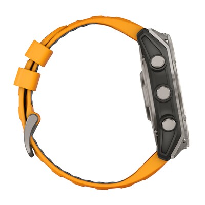 Garmin fenix 8 AMOLED Multisport GPS Watch, 51-mm, Titanium Stainless Steel Bezel with Orange/Graphite Band (010-02905-10)