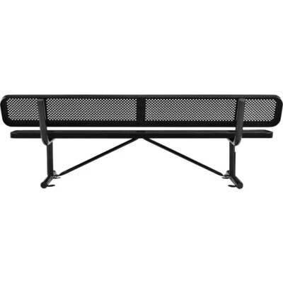 Global Industrial 8' Outdoor Steel Picnic Bench w/ Backrest, Perforated Metal, Black (262077BK)