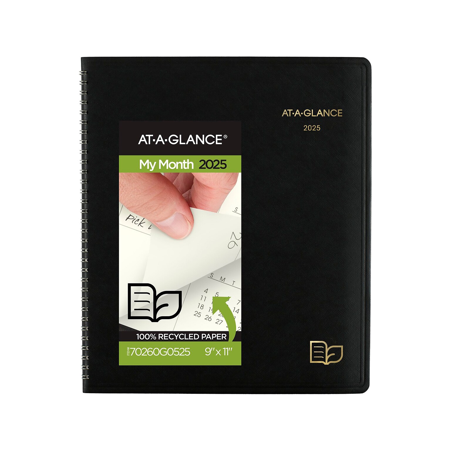 2025 AT-A-GLANCE Recycled 9 x 11 Monthly Planner, Faux Leather Cover, Black (70-260G-05-25)