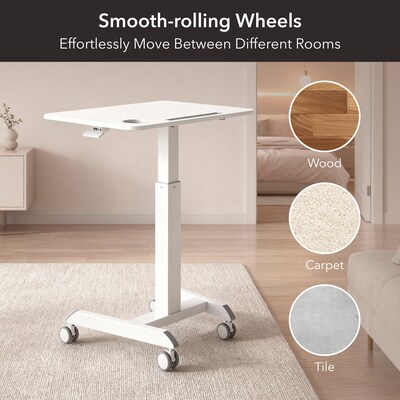 Mount-It! Metal Height-Adjustable Sit-Stand Mobile Laptop Cart with Lockable Wheels, White (MI-7975)