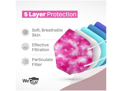 WeCare Tie Dye Disposable KN95 Fabric Face Masks, One Size, Assorted Colors, 20/Pack (WMN100127)