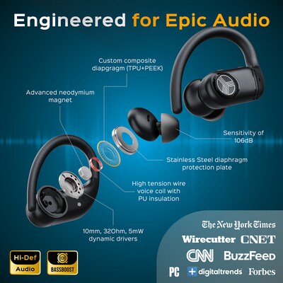 Treblab Wireless Noise Canceling Earbuds, Bluetooth, Black (X4)